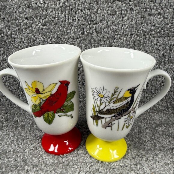 Decorative Pedestal Coffee Mugs Fred Roberts 4 Different Birds Colorful Kitchen - Picture 13 of 16